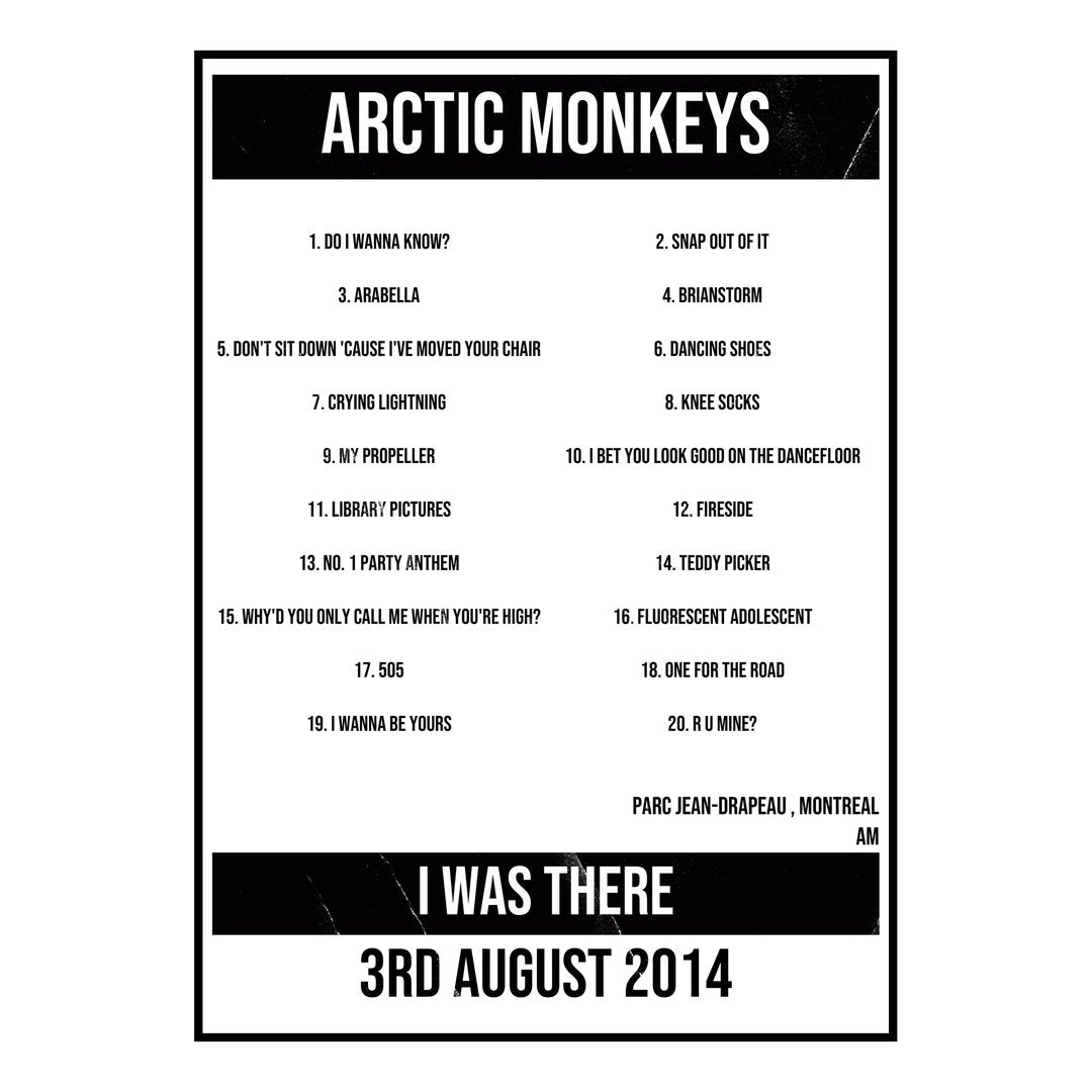 Arctic Monkeys Montreal 3rd August 2014 Setlist poster