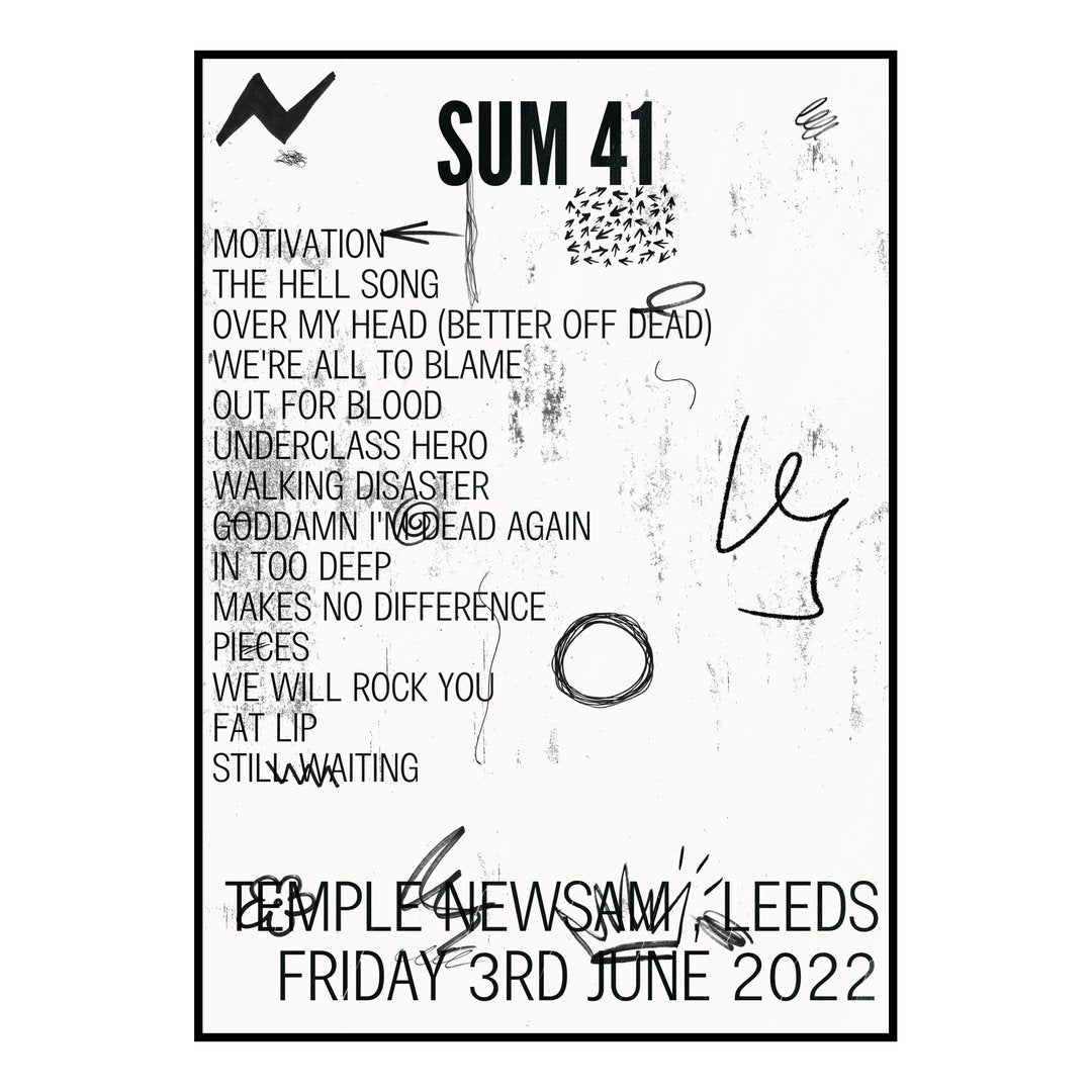 Sum 41 Leeds 3rd June 2022 Setlist poster