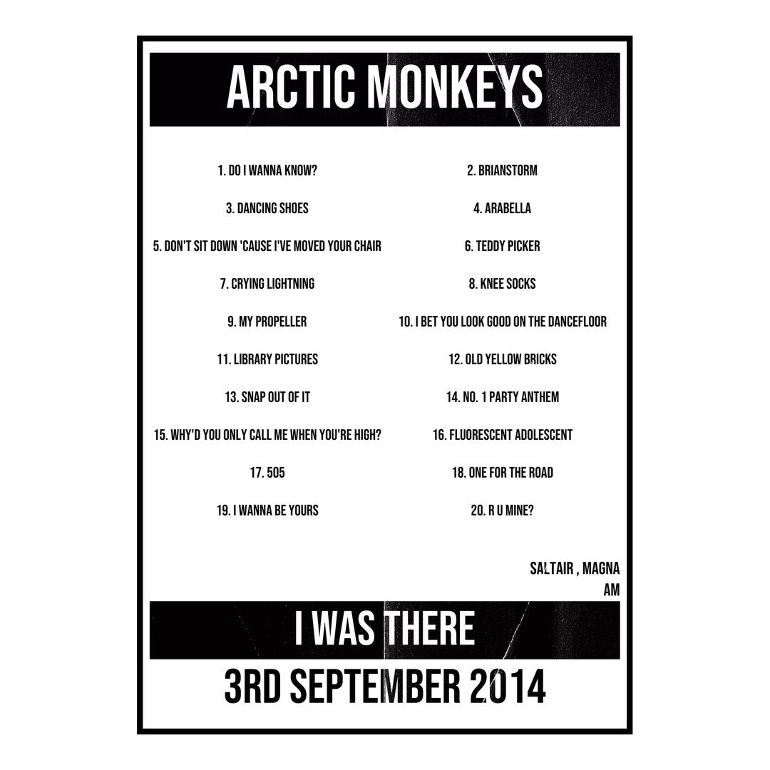 Arctic Monkeys Magna 3rd September 2014 Setlist poster
