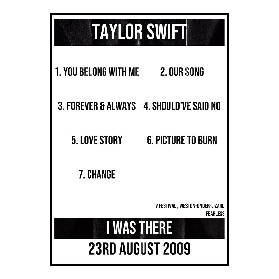 Taylor Swift Weston-under-Lizard 23rd August 2009 Setlist poster