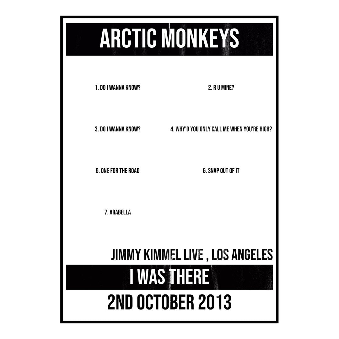 Arctic Monkeys Los Angeles 2nd October 2013 Setlist poster