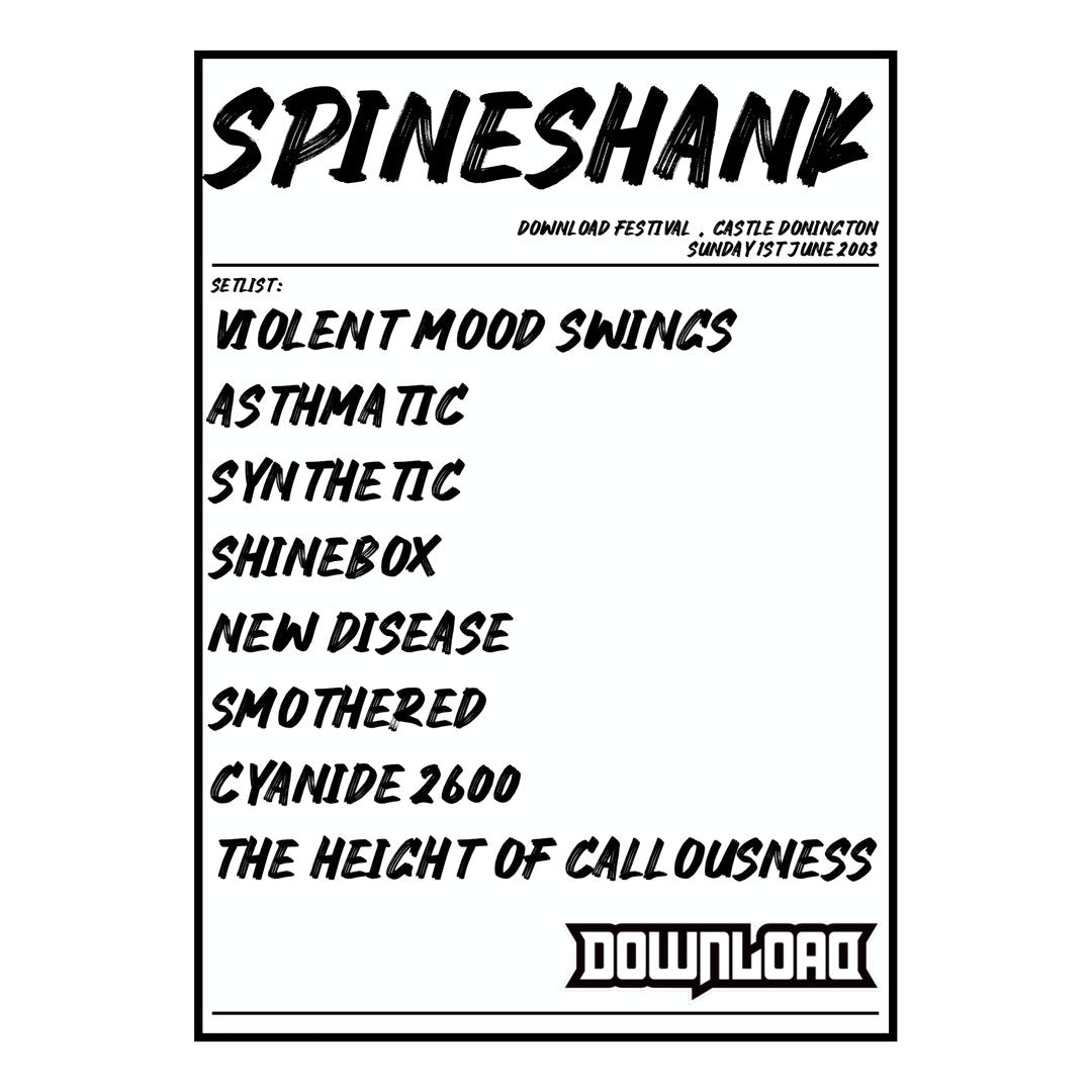 Spineshank Castle Donington 1st June 2003 Setlist poster