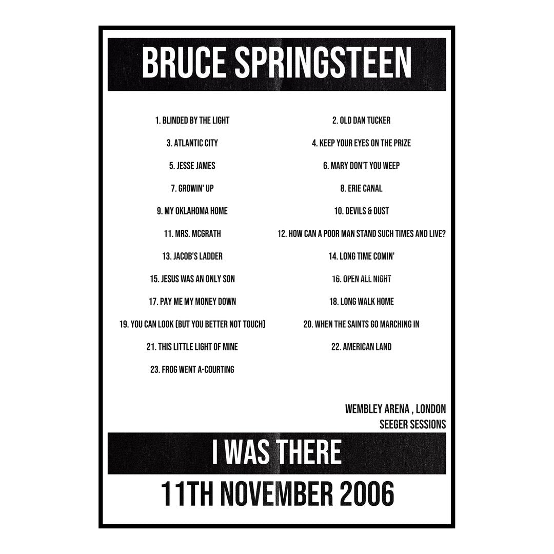 Bruce Springsteen London 11th November 2006 Setlist poster