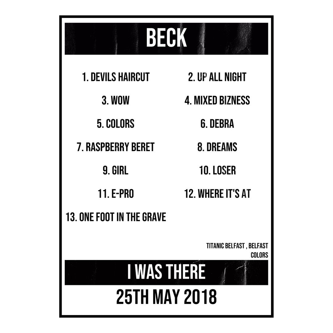 Beck Belfast 25th May 2018 Setlist poster