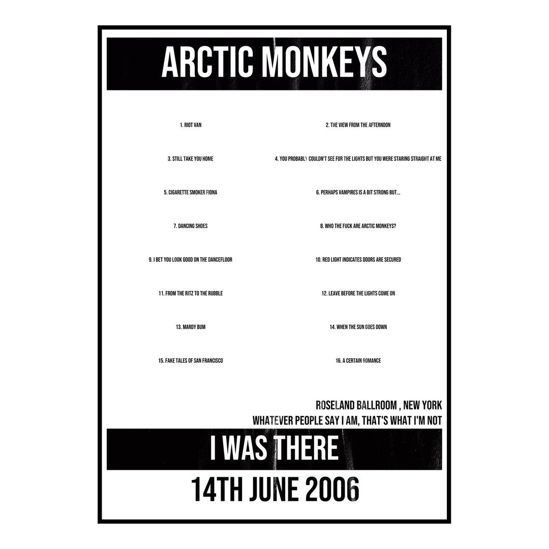 Arctic Monkeys New York 14th June 2006 Setlist poster