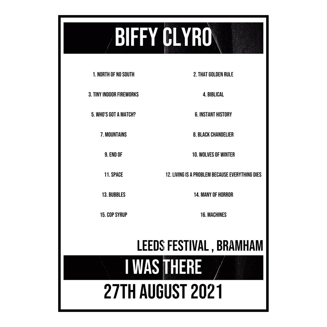 Biffy Clyro Bramham 27th August 2021 Setlist poster