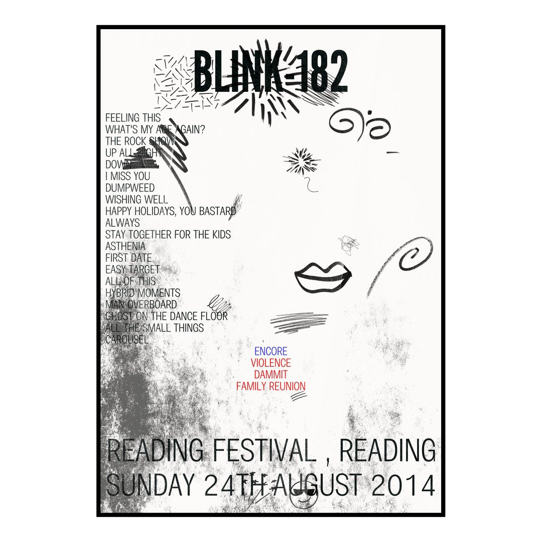 blink‐182 Reading 24th August 2014 Setlist poster