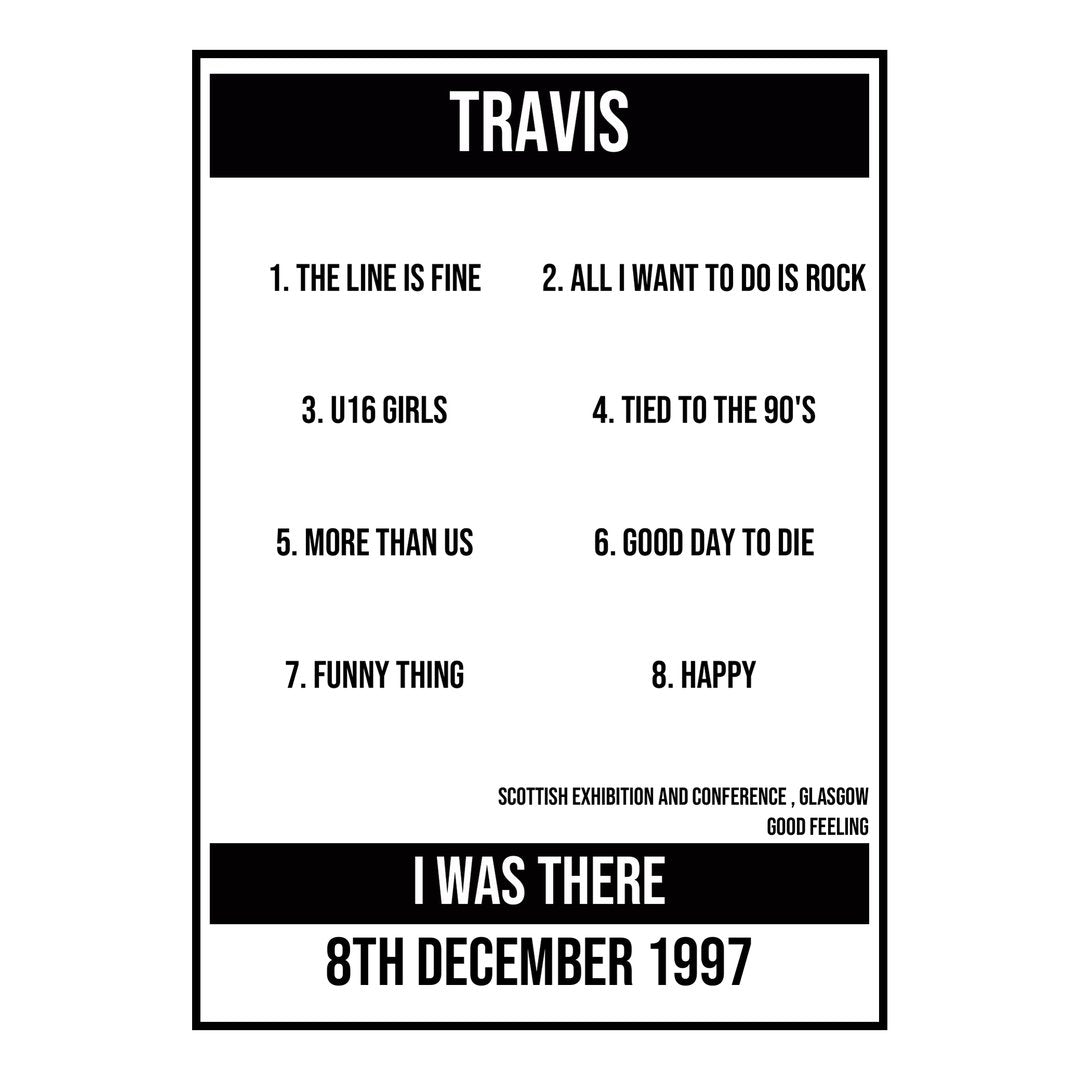 A Setlist Poster Featuring Travis Gig from Glasgow in 1997