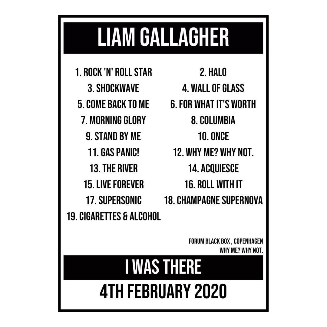 A Setlist Poster Featuring Liam Gallagher Gig from Copenhagen in 2020