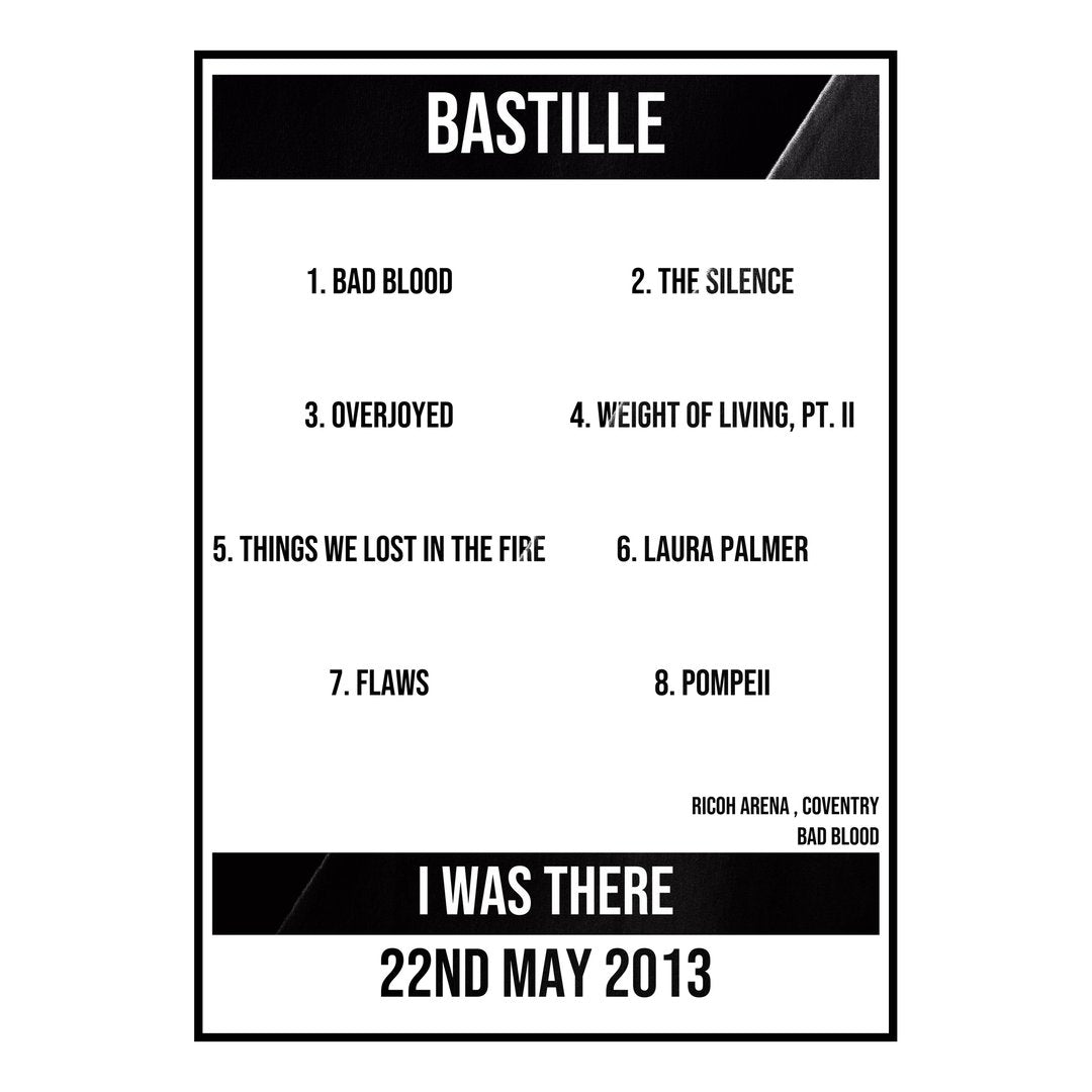 Bastille Coventry 22nd May 2013 Setlist poster