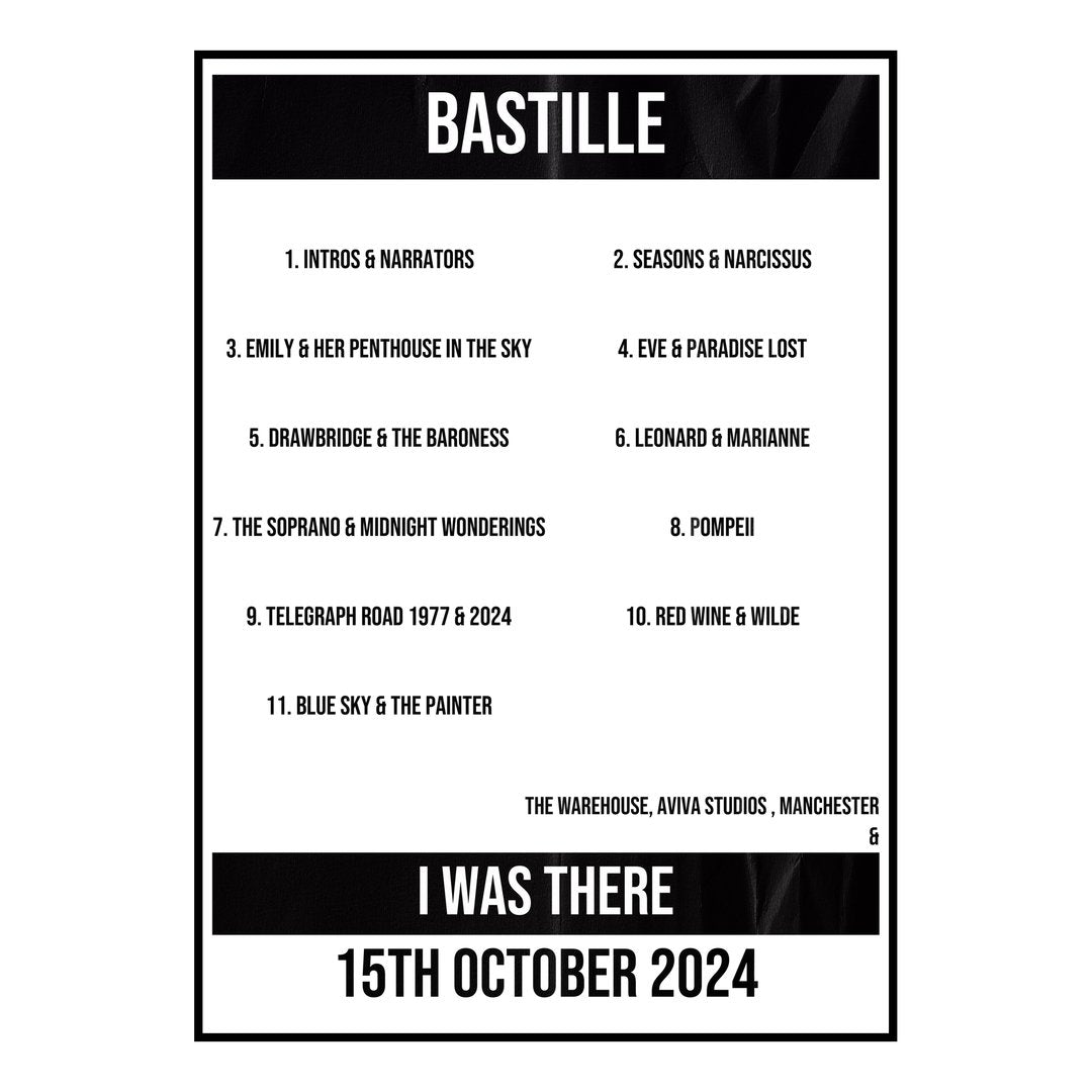 Bastille Manchester 15th October 2024 Setlist poster