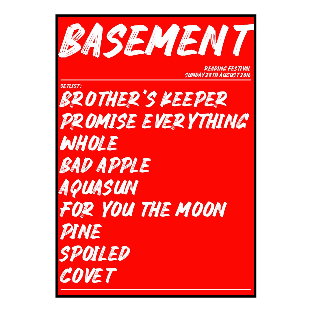 Basement Reading 28th August 2016 Setlist poster