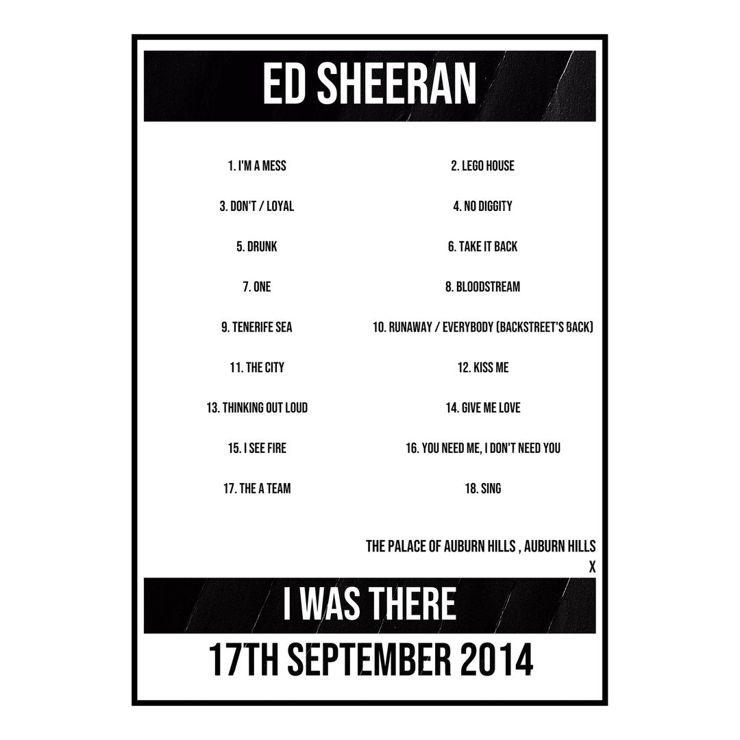 Ed Sheeran Auburn Hills 17th September 2014 Setlist poster