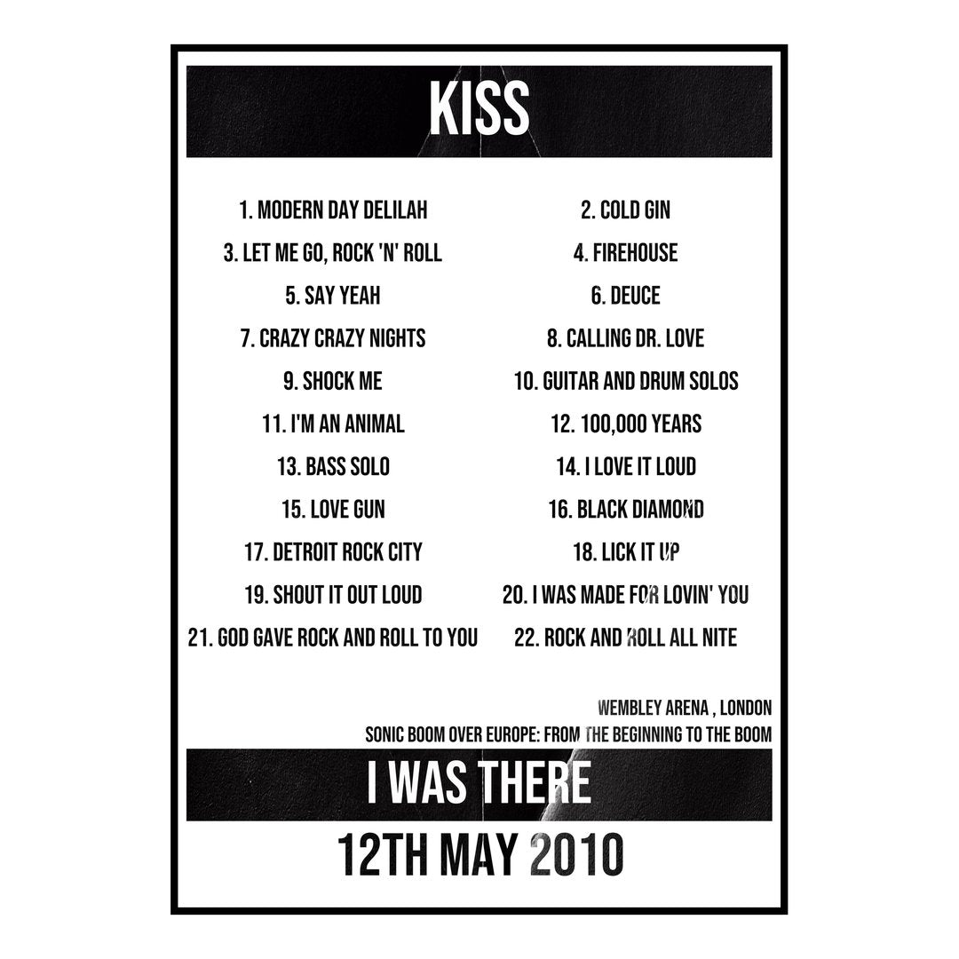 KISS London 12th May 2010 Setlist poster