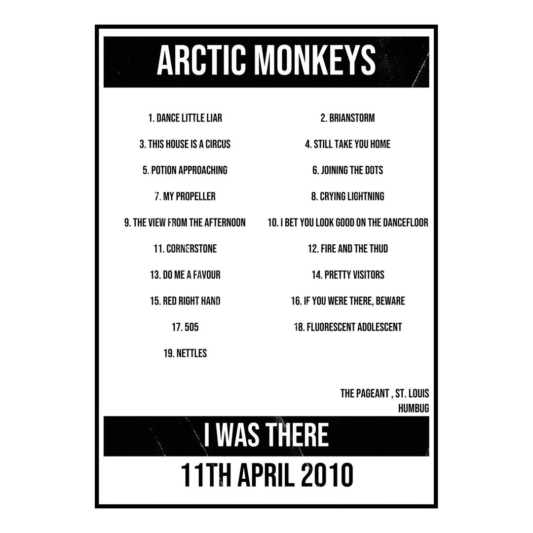 Arctic Monkeys St. Louis 11th April 2010 Setlist poster