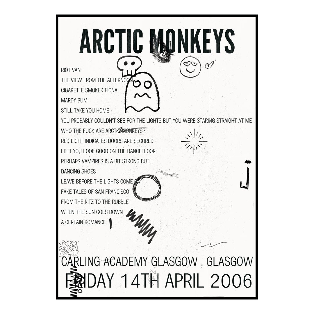 Arctic Monkeys Glasgow 14th April 2006 Setlist poster
