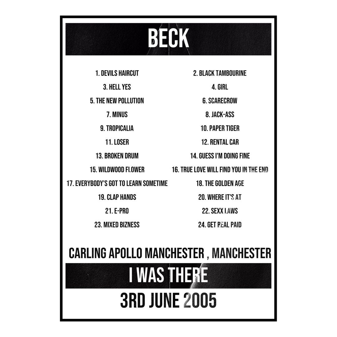Beck Manchester 3rd June 2005 Setlist poster