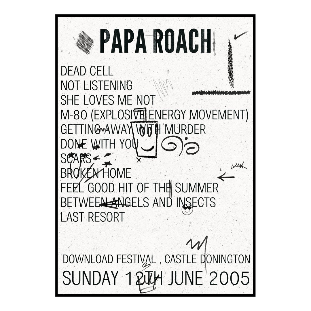 Papa Roach Castle Donington 12th June 2005 Setlist poster