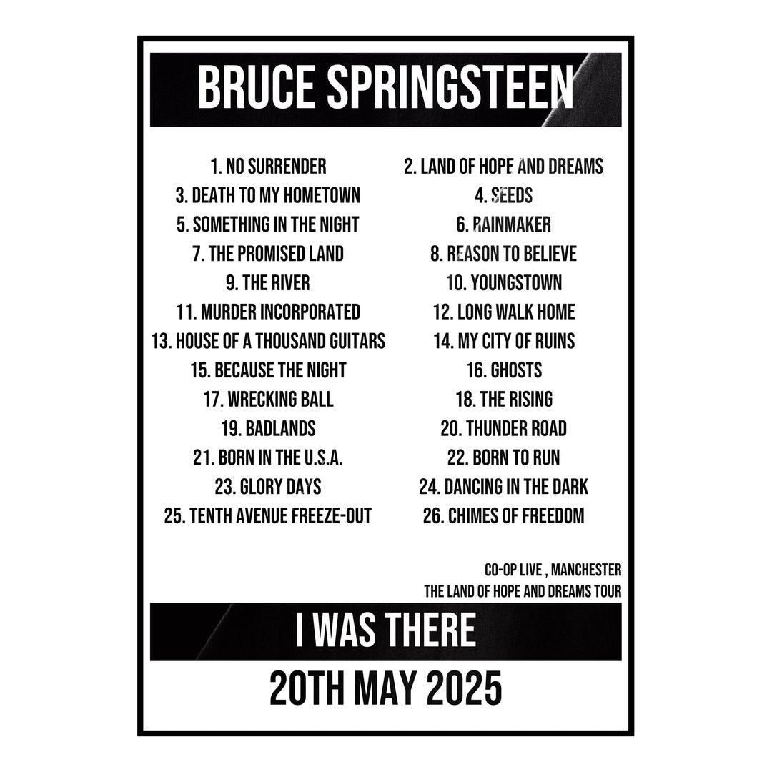 Bruce Springsteen Manchester 20th May 2025 Setlist poster
