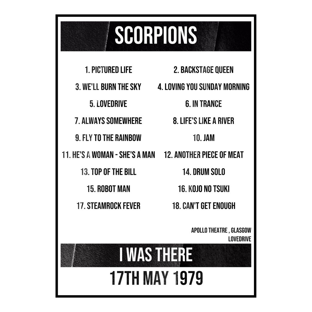 Scorpions Glasgow 17th May 1979 Setlist poster