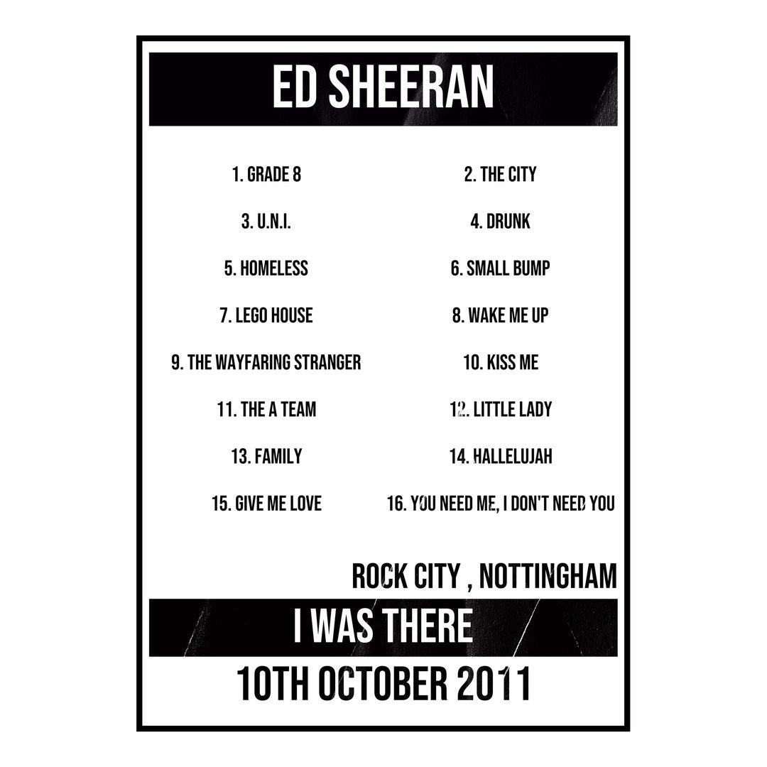 Ed Sheeran Nottingham 10th October 2011 Setlist poster