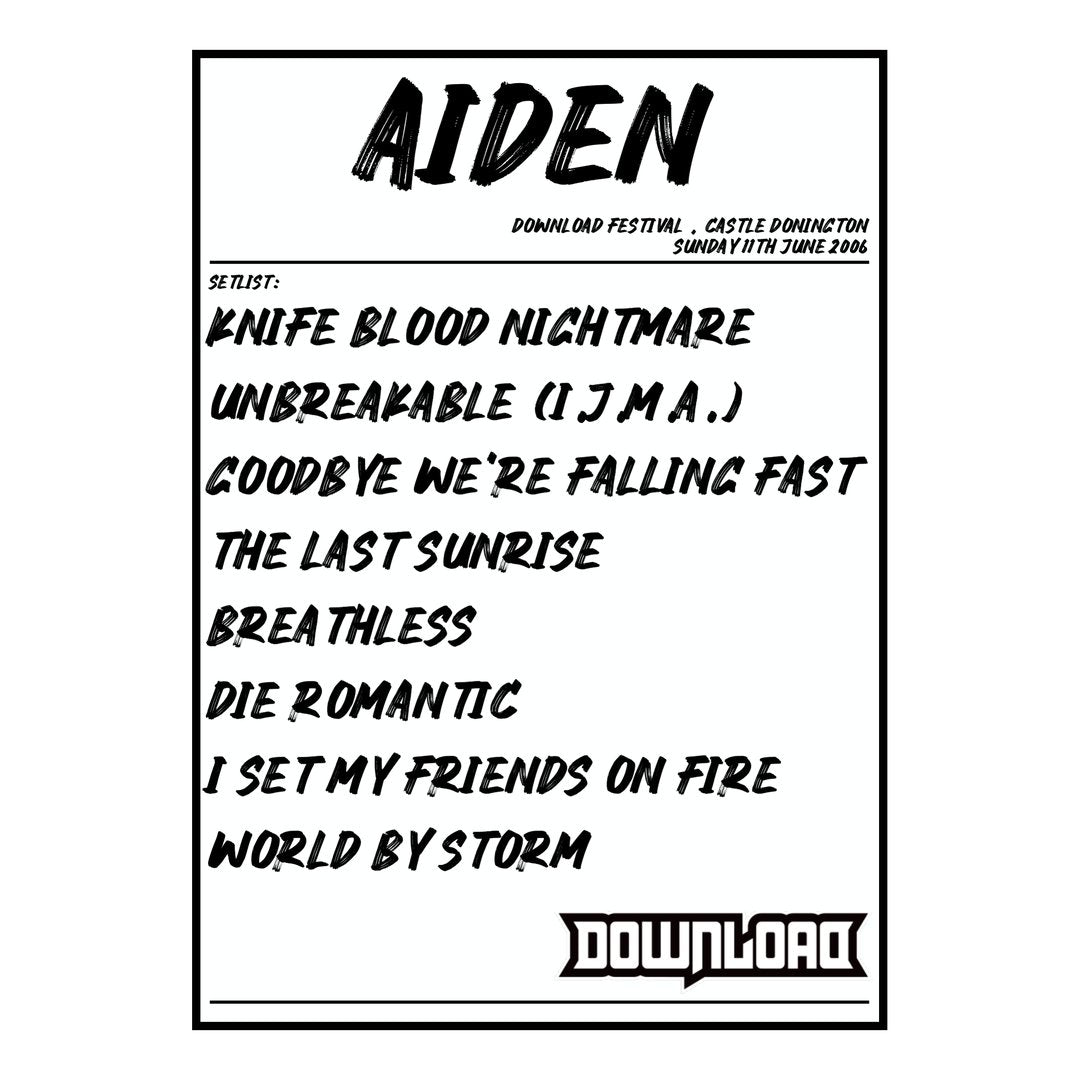 Aiden Castle Donington 11th June 2006 Setlist poster