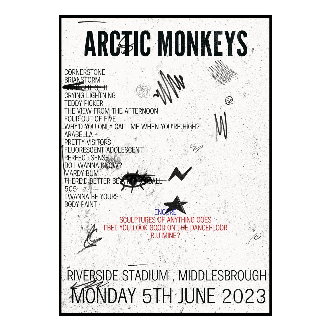 Arctic Monkeys Middlesbrough 5th June 2023 Setlist poster