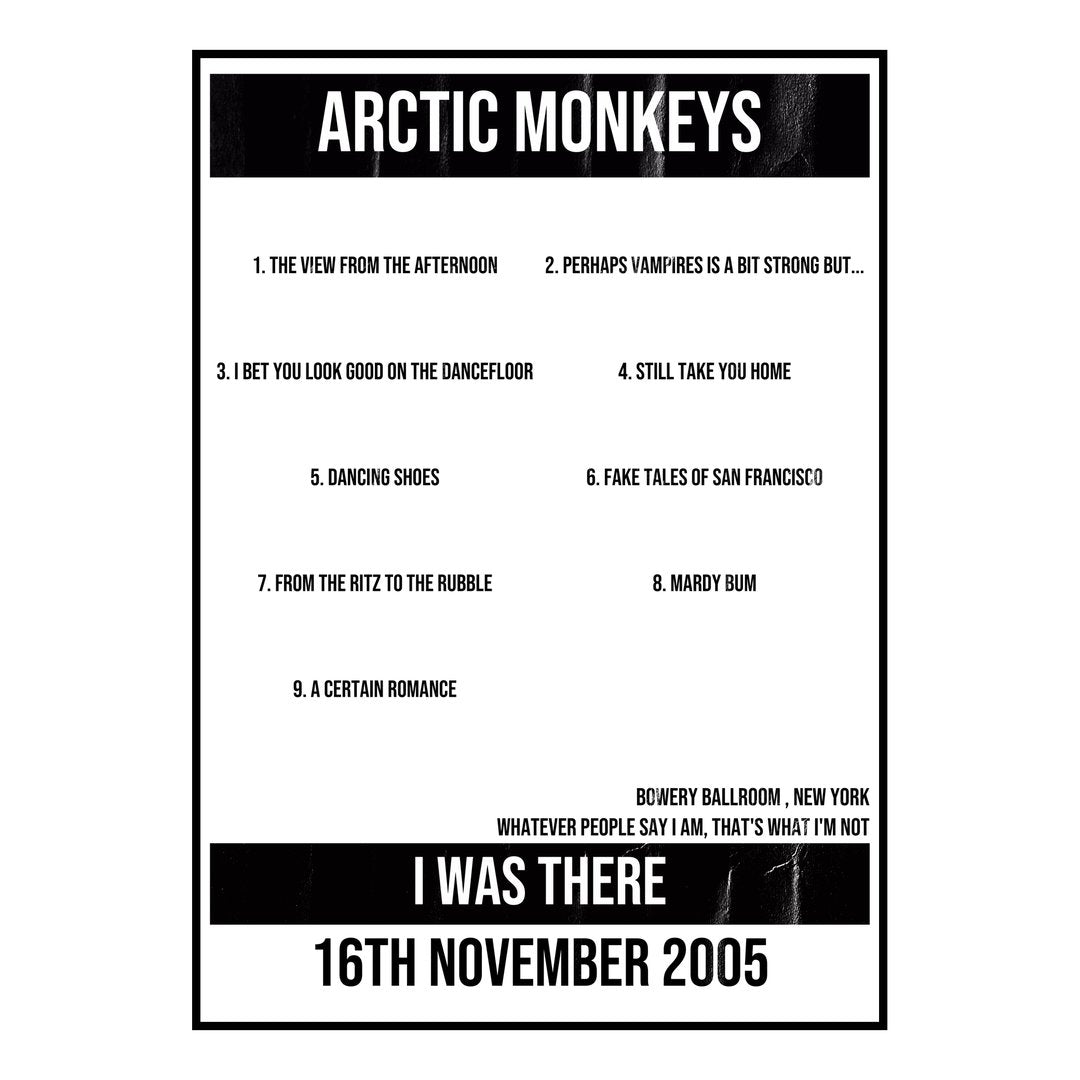 Arctic Monkeys New York 16th November 2005 Setlist poster