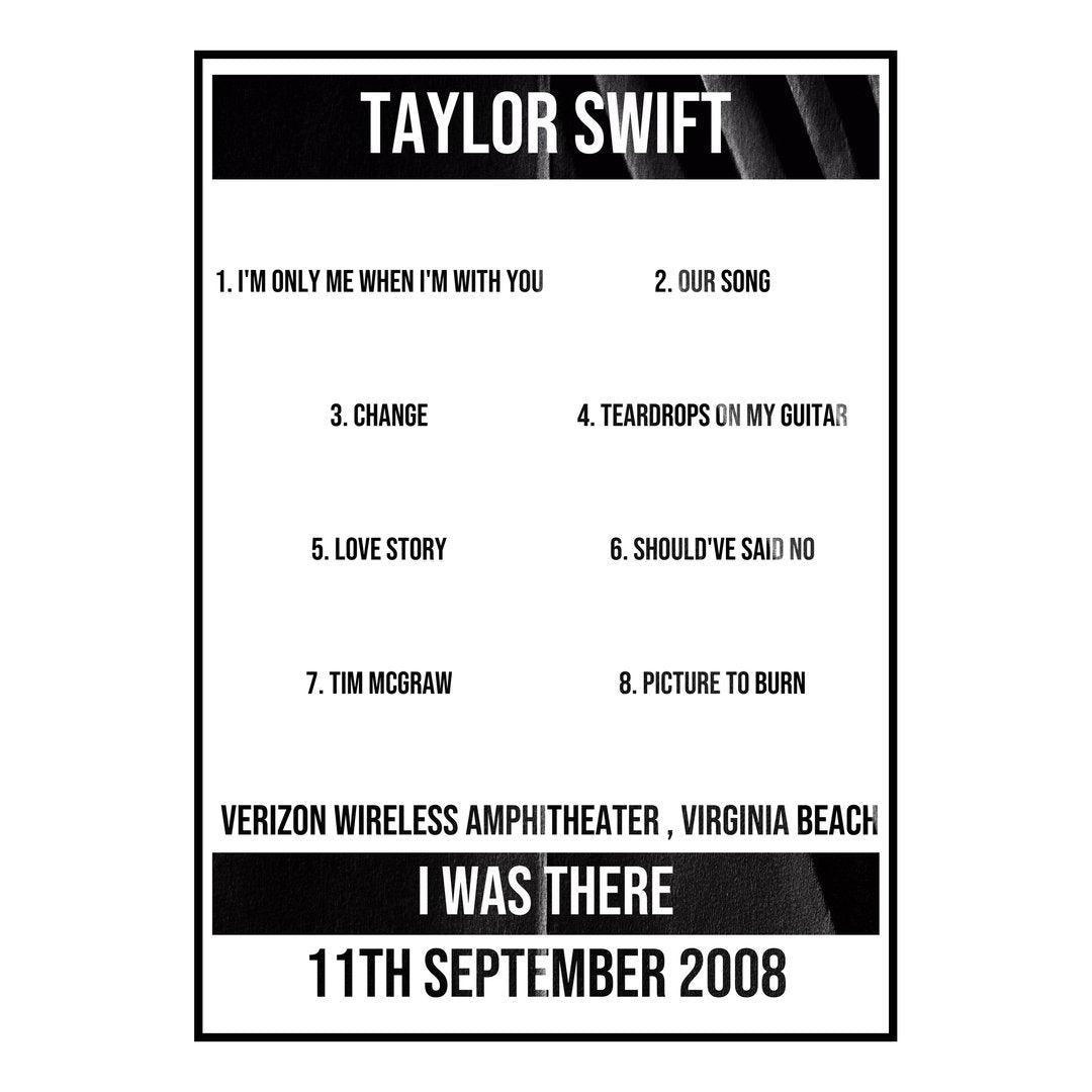 Taylor Swift Virginia Beach 11th September 2008 Setlist poster