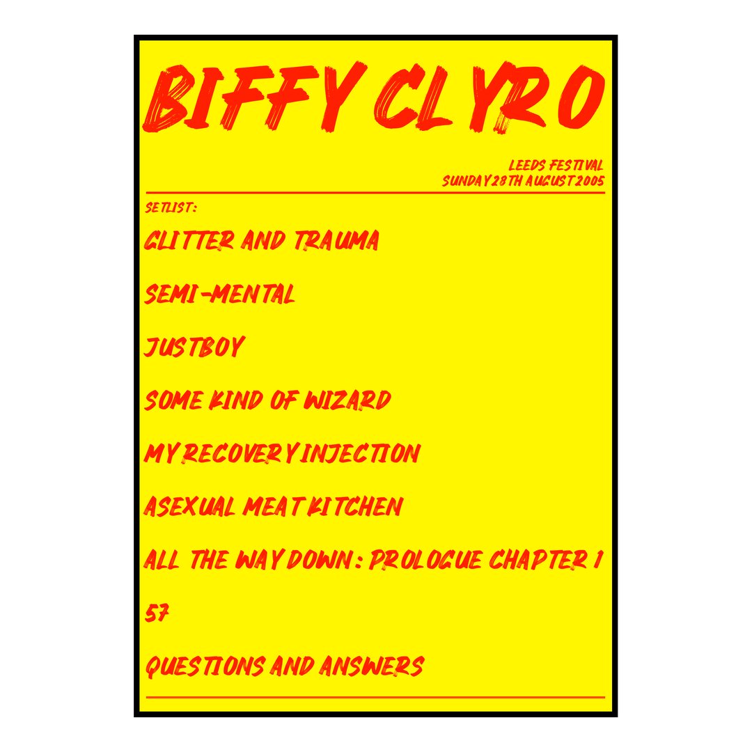 Biffy Clyro Bramham 28th August 2005 Setlist poster