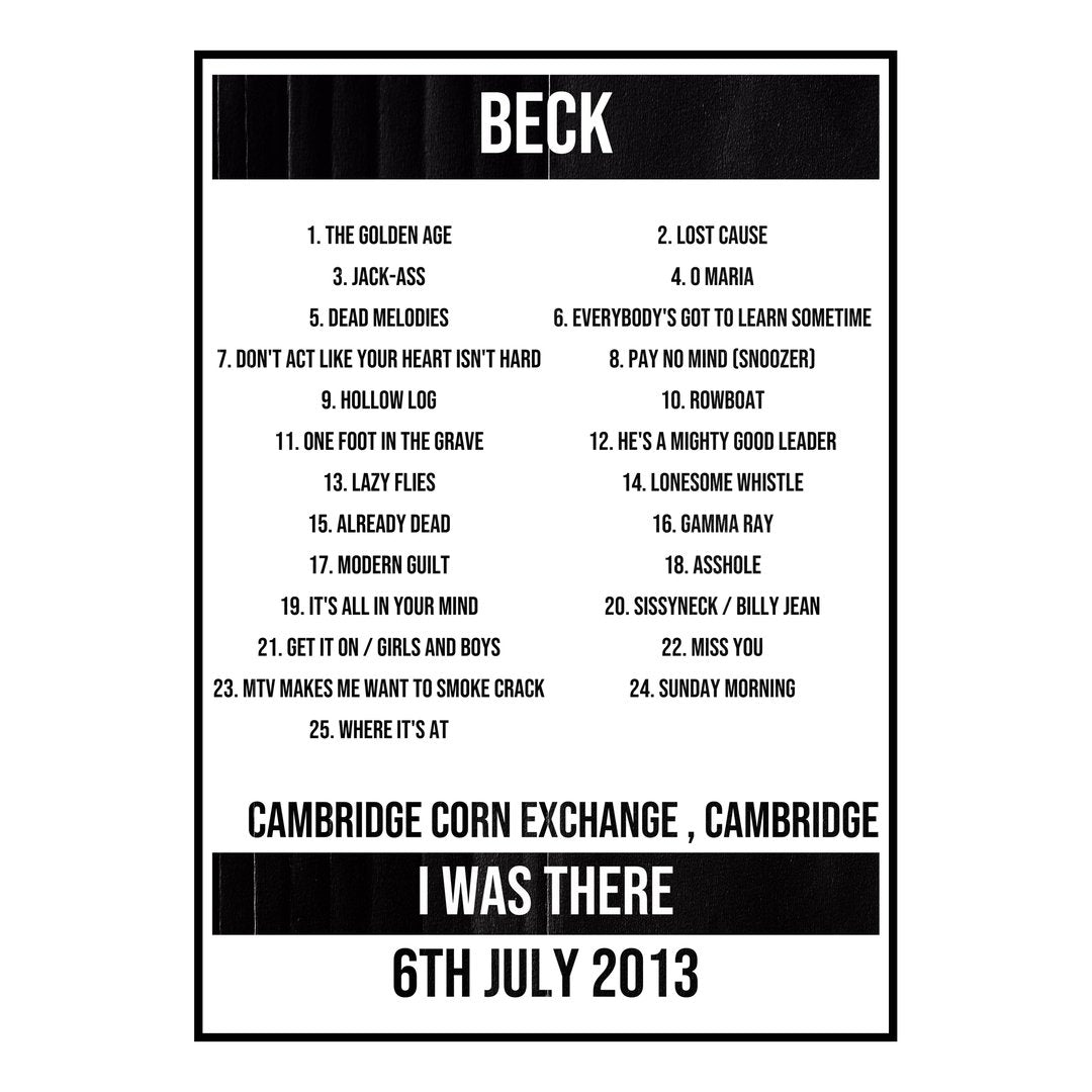 Beck Cambridge 6th July 2013 Setlist poster