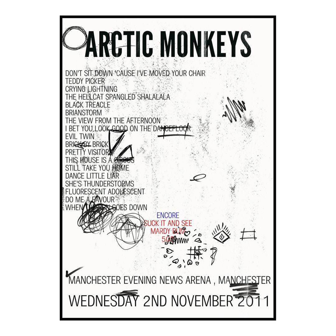 Arctic Monkeys Manchester 2nd November 2011 Setlist poster
