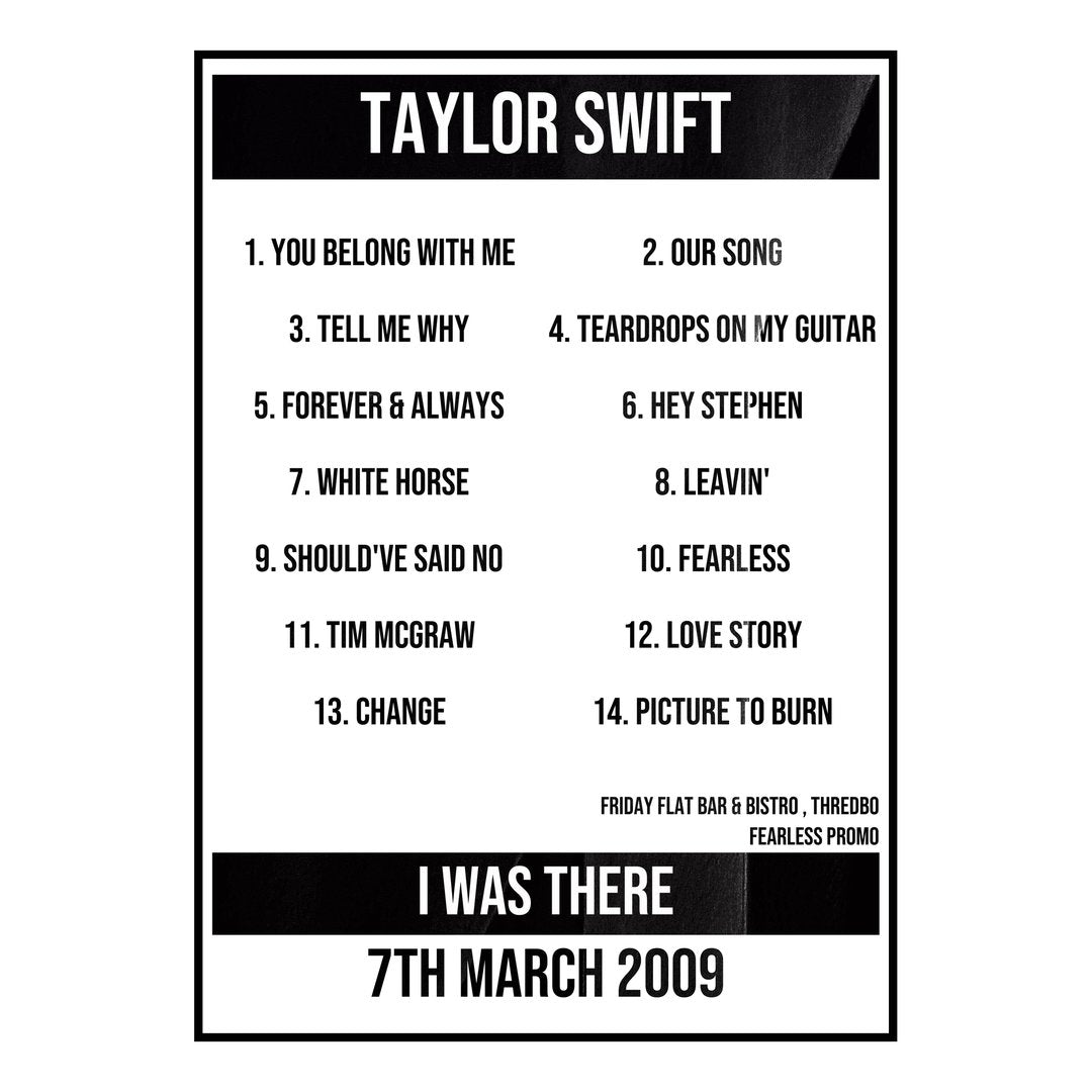 Taylor Swift Thredbo 7th March 2009 Setlist poster