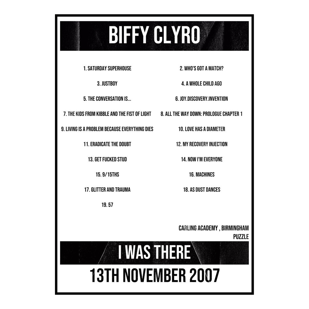 Biffy Clyro Birmingham 13th November 2007 Setlist poster