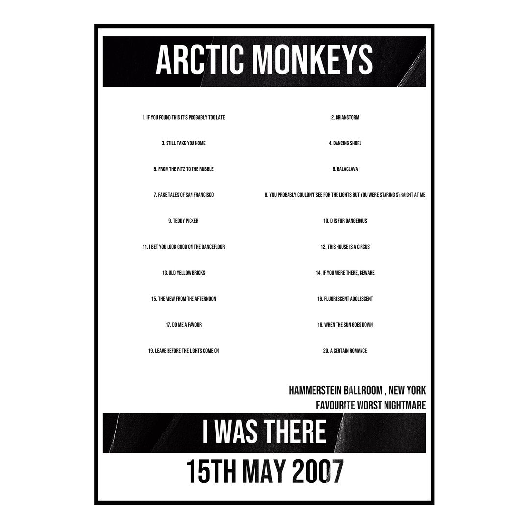 Arctic Monkeys New York 15th May 2007 Setlist poster