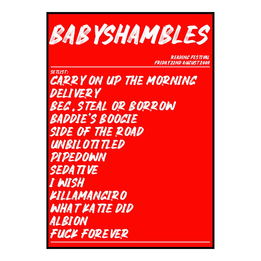Babyshambles Reading 22nd August 2008 Setlist poster
