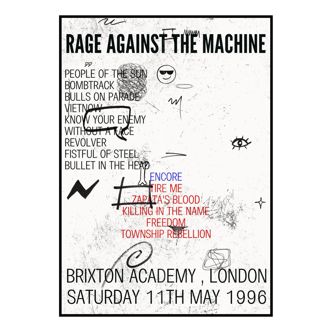 Rage Against the Machine London 11th May 1996 Setlist poster