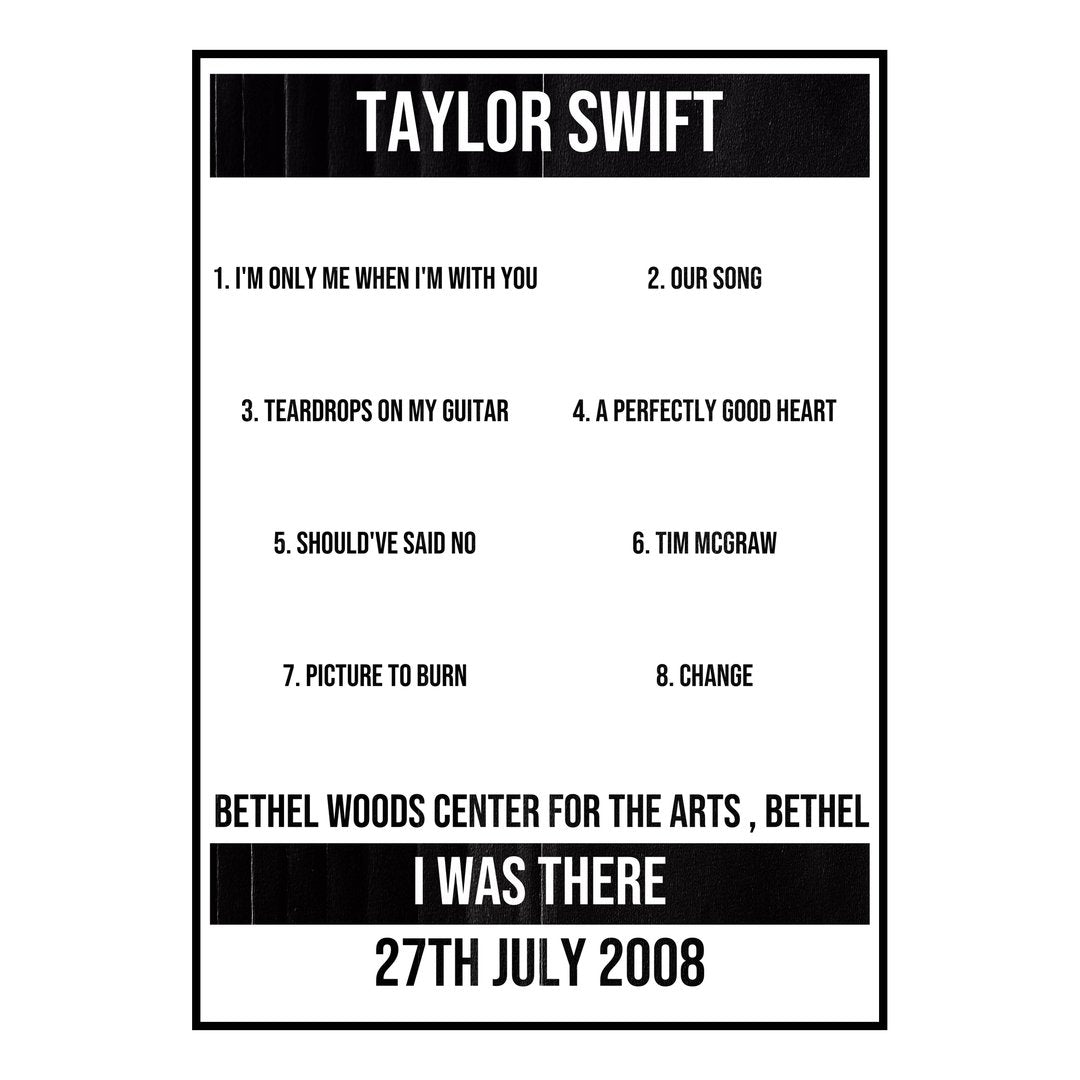 Taylor Swift Bethel 27th July 2008 Setlist poster