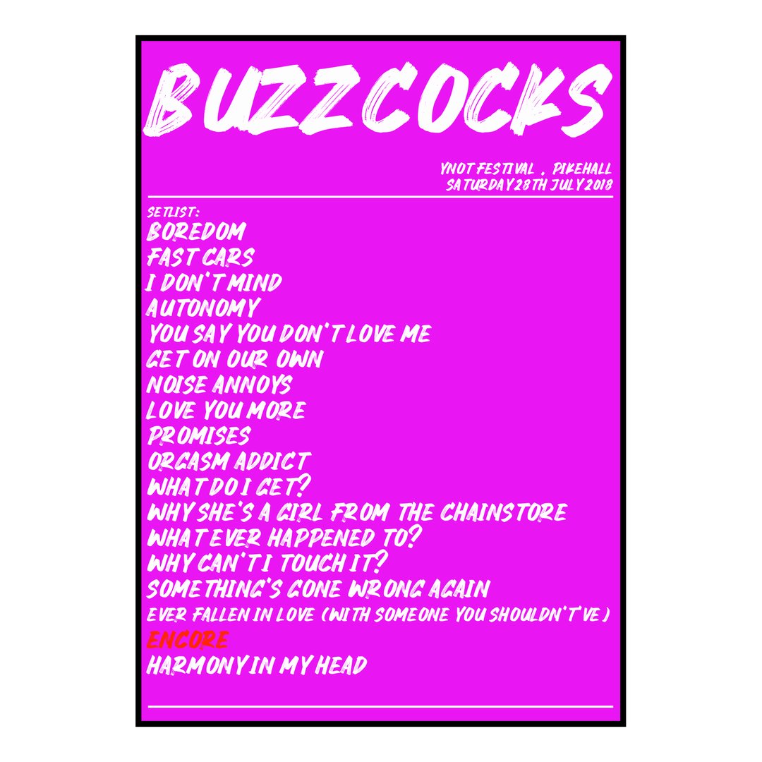 Buzzcocks Pikehall 28th July 2018 Setlist poster