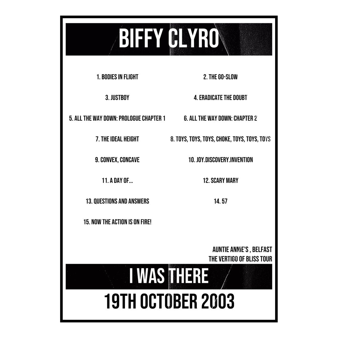 Biffy Clyro Belfast 19th October 2003 Setlist poster