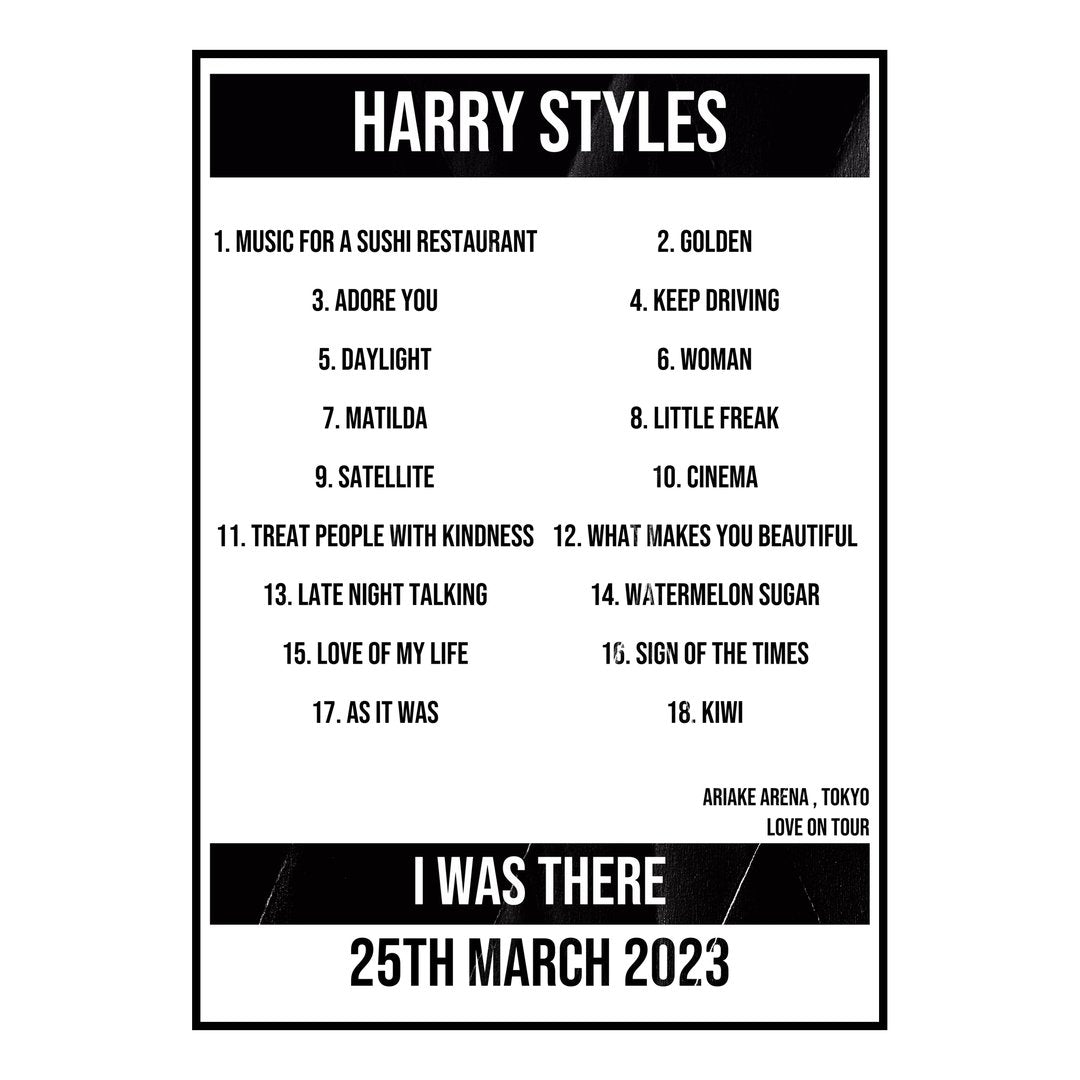 Harry Styles Tokyo 25th March 2023 Setlist poster