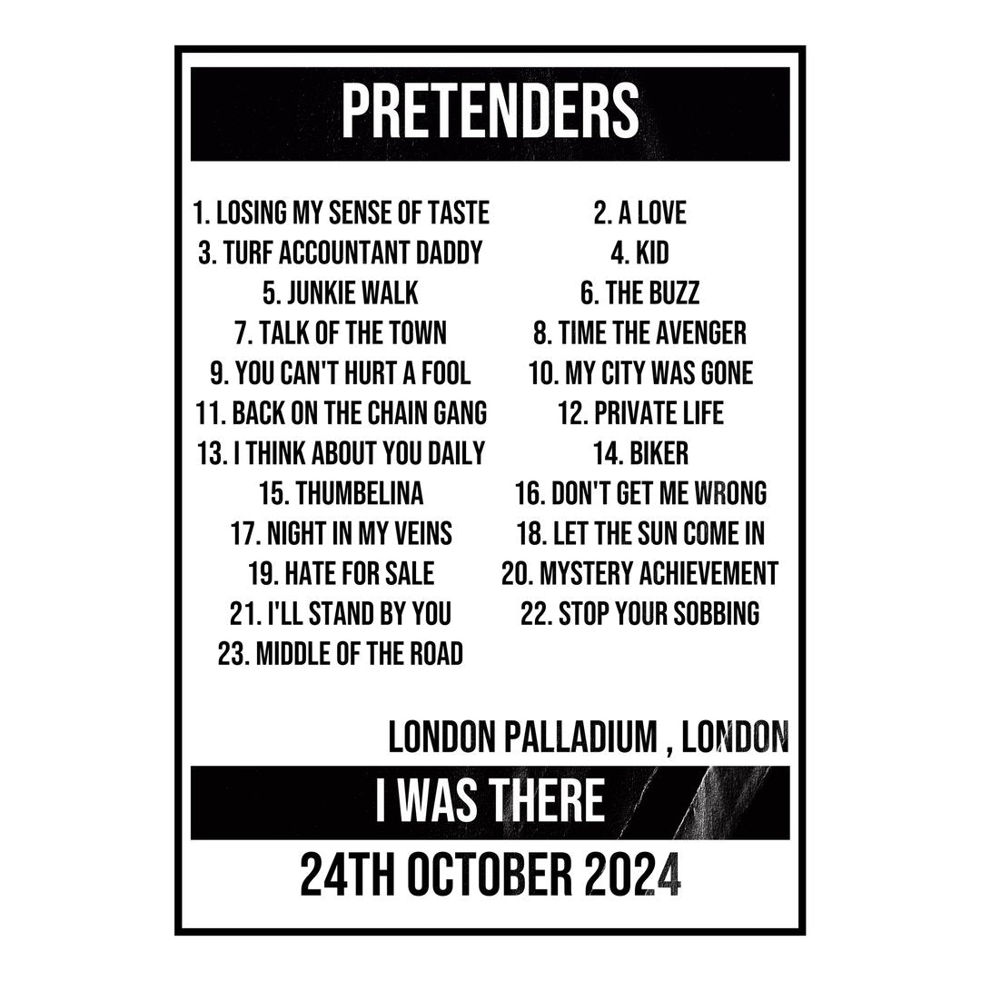 Pretenders London 24th October 2024 Setlist poster