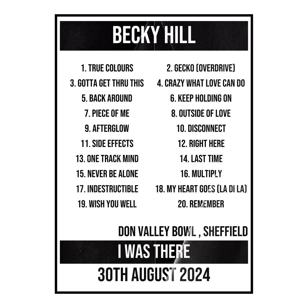 Becky Hill Sheffield 30th August 2024 Setlist poster