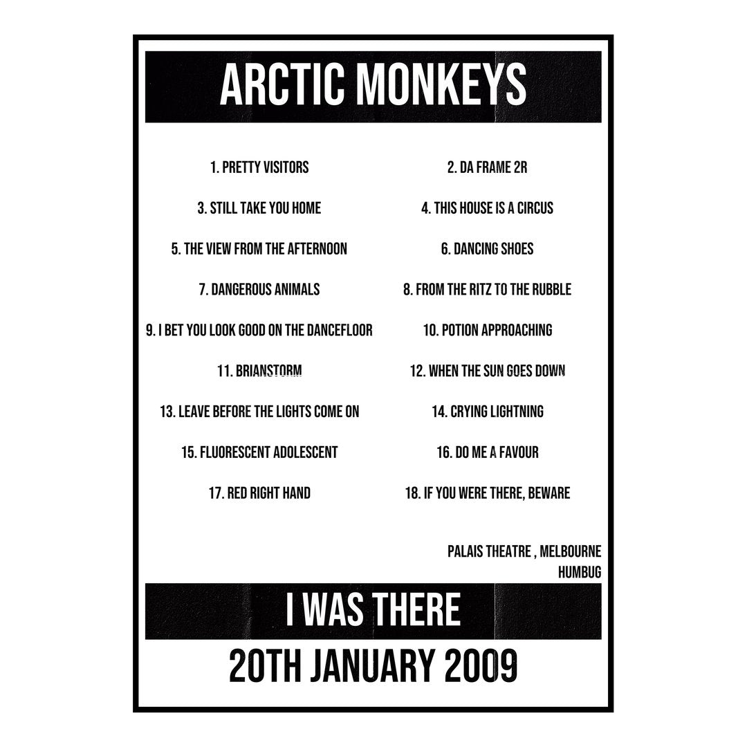 Arctic Monkeys Melbourne 20th January 2009 Setlist poster