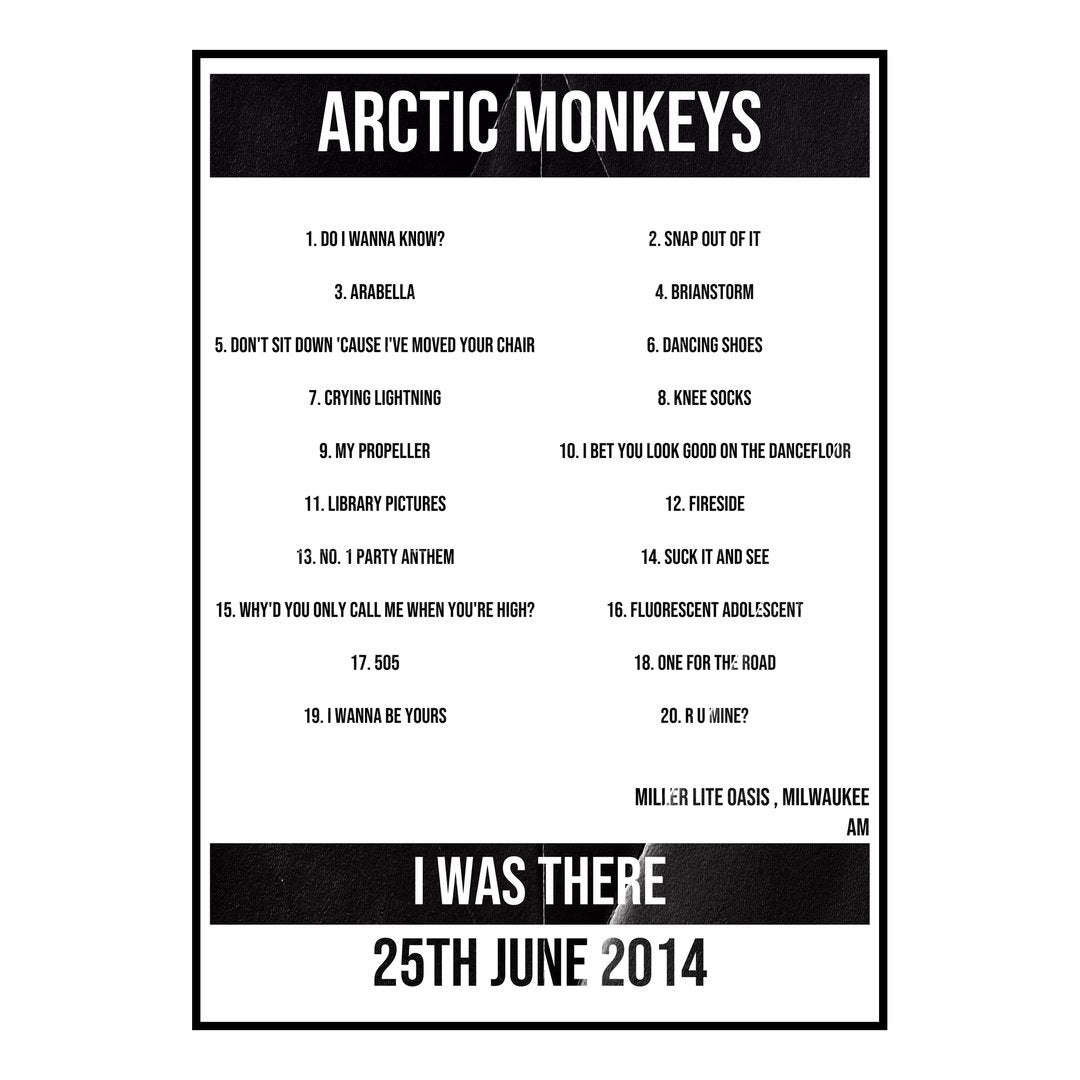 Arctic Monkeys Milwaukee 25th June 2014 Setlist poster