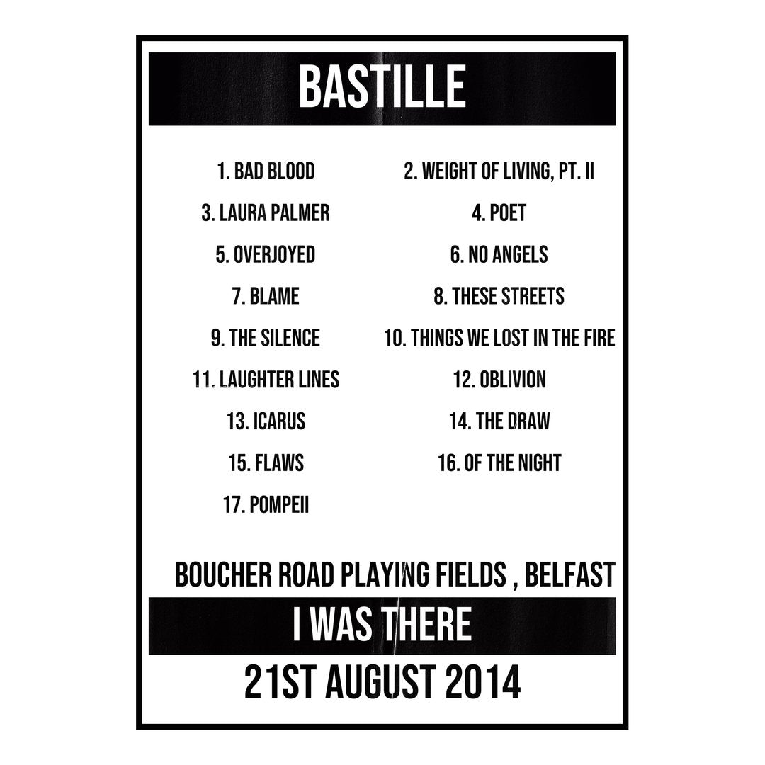 Bastille Belfast 21st August 2014 Setlist poster