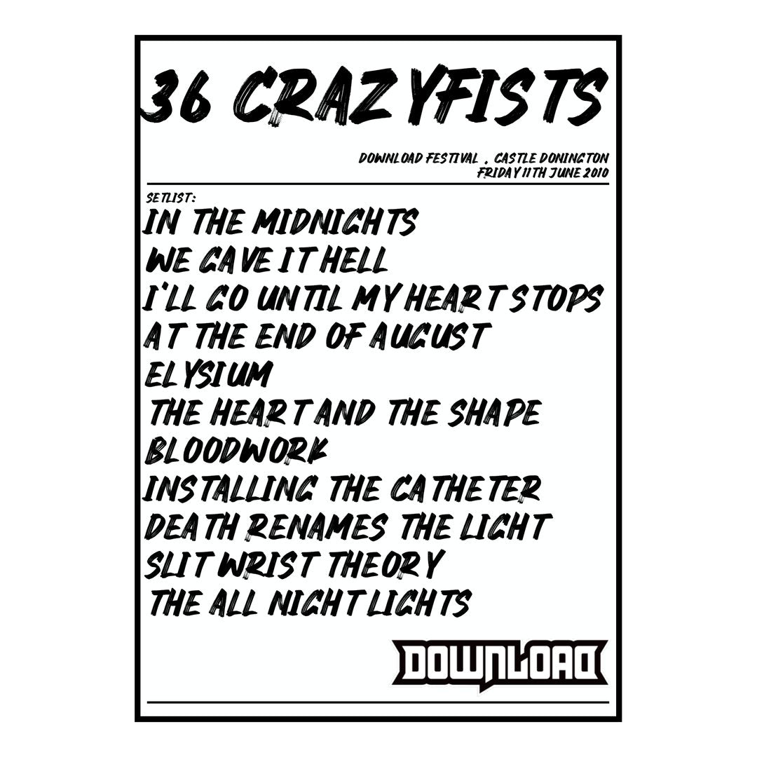 36 Crazyfists Castle Donington 11th June 2010 Setlist poster