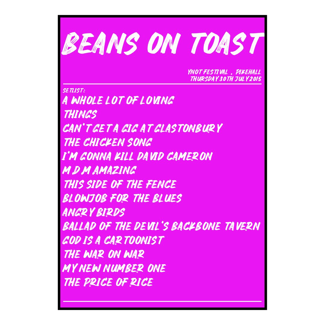 Beans on Toast Pikehall 30th July 2015 Setlist poster