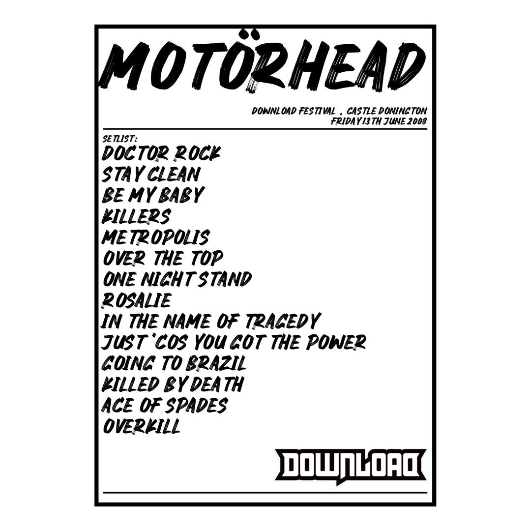 Motörhead Castle Donington 13th June 2008 Setlist poster