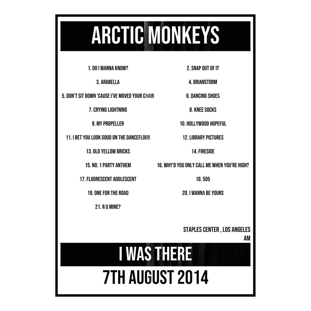 Arctic Monkeys Los Angeles 7th August 2014 Setlist poster